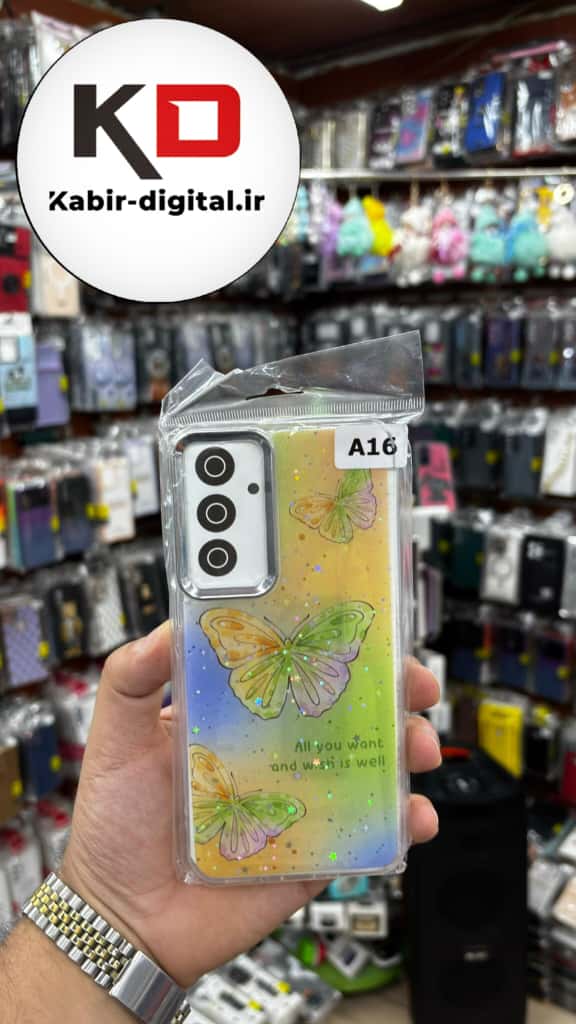قاب گوشی Galaxy A16 / A26/A17 سامسونگ لاکچری فانتزی رزینی طرح پروانه لنز کرومی