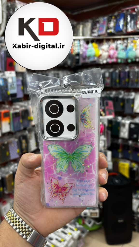 قاب گوشی  Redmi Note 13 Pro 4g / POCO M6 Pro / Note 14s شیائومی لاکچری فانتزی رزینی طرح پروانه لنز کرومی