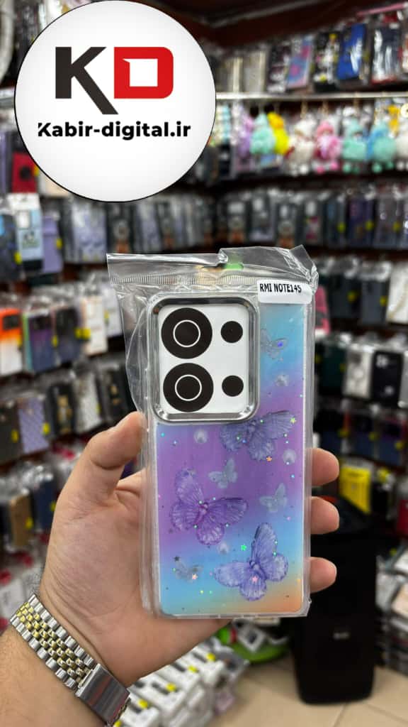 قاب گوشی  Redmi Note 13 Pro 4g / POCO M6 Pro / Note 14s شیائومی لاکچری فانتزی رزینی طرح پروانه لنز کرومی