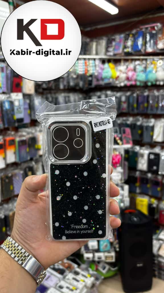 قاب گوشی  Redmi Note 14 4g شیائومی لاکچری فانتزی رزینی طرح کلاسیک مشکی لنز کرومی