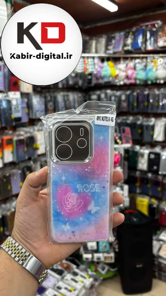 قاب گوشی  Redmi Note 14 4g شیائومی لاکچری فانتزی رزینی طرح پروانه لنز کرومی