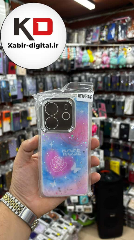 قاب گوشی Redmi Note 14 4g شیائومی لاکچری فانتزی رزینی طرح پروانه لنز کرومی