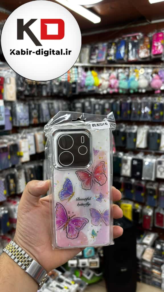 قاب گوشی  Redmi Note 14 4g شیائومی لاکچری فانتزی رزینی طرح پروانه لنز کرومی