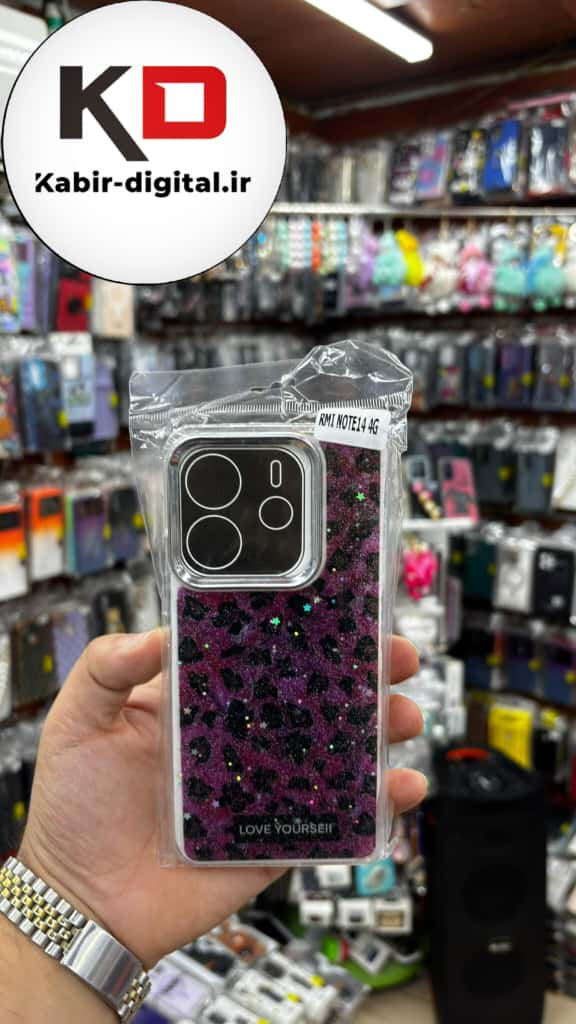 قاب گوشی  Redmi Note 14 4g شیائومی لاکچری فانتزی رزینی طرح پلنگی بنفش لنز کرومی
