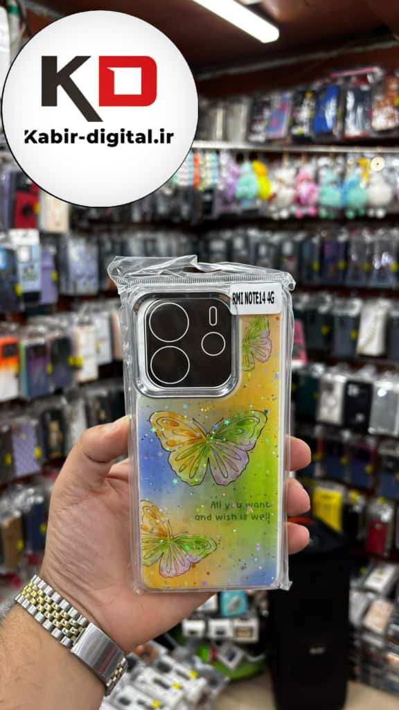 قاب گوشی  Redmi Note 14 4g شیائومی لاکچری فانتزی رزینی پروانه لنز کرومی