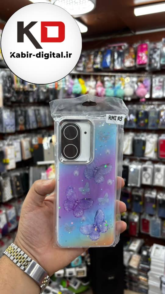 قاب گوشی  Poco C71 / Redmi A5 شیائومی لاکچری فانتزی رزینی طرح پروانه  بنفش لنز کرومی