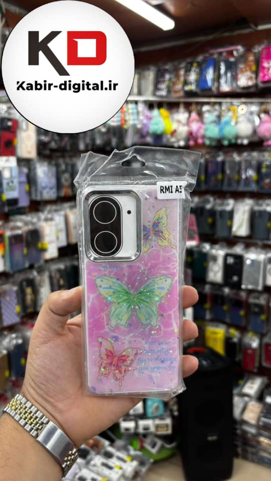 قاب گوشی  Poco C71 / Redmi A5 شیائومی لاکچری فانتزی رزینی طرح پروانه لنز کرومی