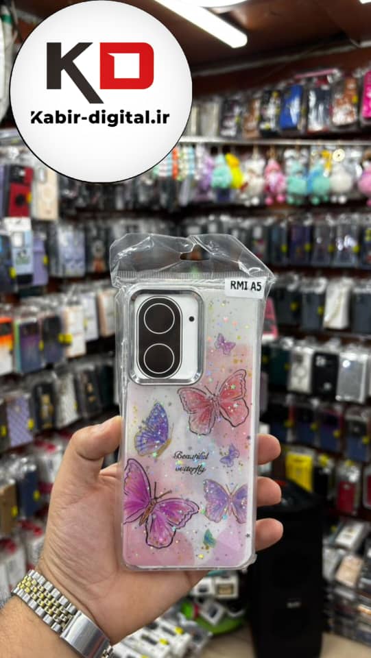 قاب گوشی  Poco C71 / Redmi A5 شیائومی لاکچری فانتزی رزینی طرح پروانه لنز کرومی