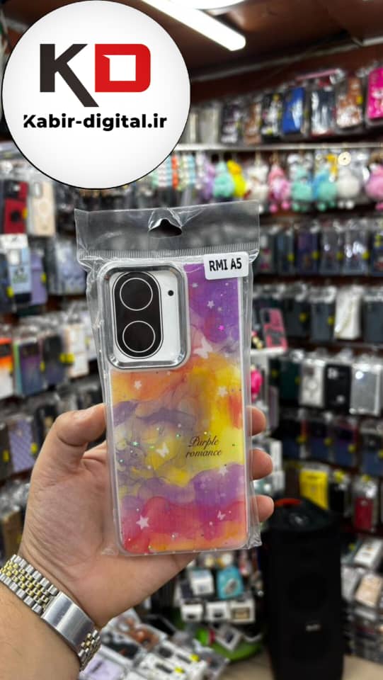 قاب گوشی  Poco C71 / Redmi A5 شیائومی لاکچری فانتزی رزینی طرح آبرنگی لنز کرومی