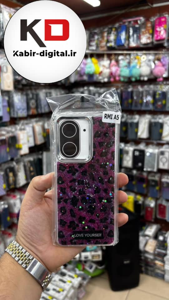 قاب گوشی  Poco C71 / Redmi A5 شیائومی لاکچری فانتزی رزینی طرح پلنگی بنفش لنز کرومی