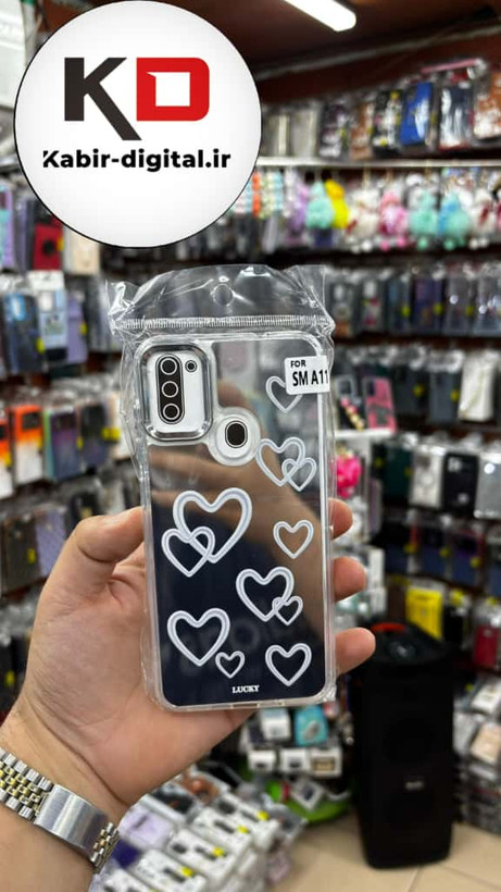 قاب گوشی Galaxy A11/M11 سامسونگ اورجینال فانتزی سخت آینه ای لنز کرومی ایربگ دار طرح قلب سفید کیوت