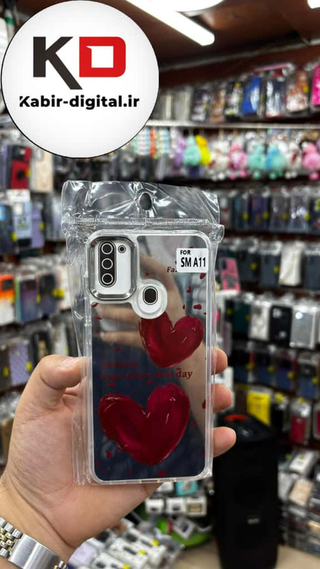 قاب گوشی Galaxy A11/M11 سامسونگ اورجینال فانتزی سخت آینه ای لنز کرومی ایربگ دار طرح قلب قرمز کیوت
