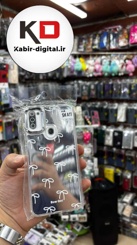 قاب گوشی Galaxy A11/M11 سامسونگ اورجینال فانتزی سخت آینه ای لنز کرومی ایربگ دار طرح پاپیون سفید کیوت