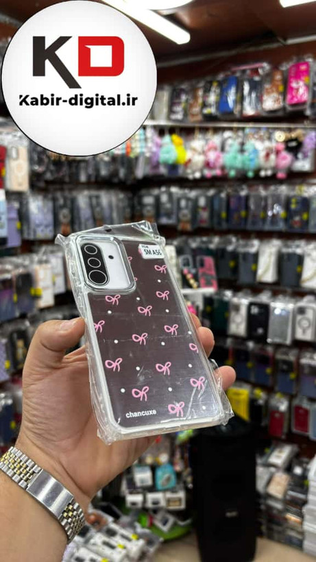 قاب گوشی Galaxy A36/A56 سامسونگ اورجینال فانتزی سخت آینه ای لنز کرومی ایربگ دار طرح پاپیون صورتی کیوت