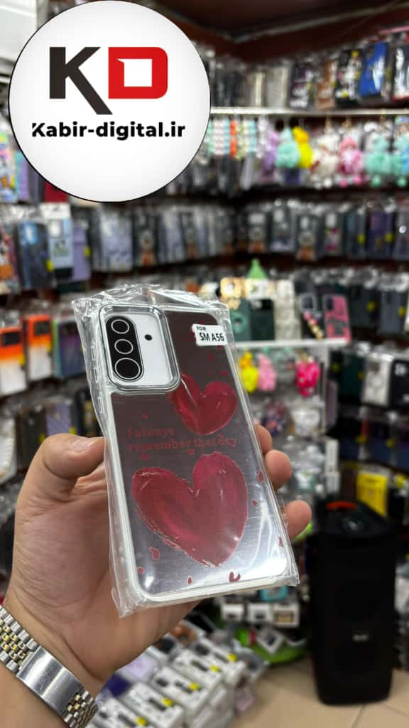 قاب گوشی Galaxy A36/A56 سامسونگ اورجینال فانتزی سخت آینه ای لنز کرومی ایربگ دار طرح قلب قرمز کیوت