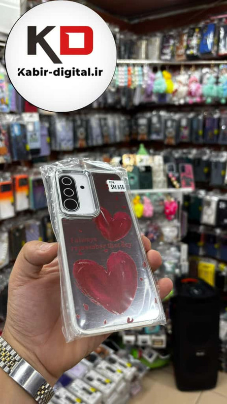قاب گوشی Galaxy A36/A56 سامسونگ اورجینال فانتزی سخت آینه ای لنز کرومی ایربگ دار طرح قلب قرمز کیوت