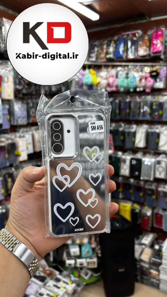 قاب گوشی Galaxy A36/A56 سامسونگ اورجینال فانتزی سخت آینه ای لنز کرومی ایربگ دار طرح قلب سفید کیوت