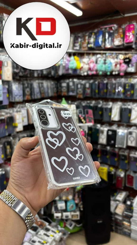 قاب گوشی Galaxy A36/A56 سامسونگ اورجینال فانتزی سخت آینه ای لنز کرومی ایربگ دار طرح قلب سفید کیوت