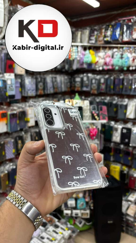 قاب گوشی Galaxy A36/A56 سامسونگ اورجینال فانتزی سخت آینه ای لنز کرومی ایربگ دار طرح پاپیون سفید کیوت
