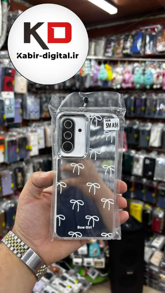 قاب گوشی Galaxy A36/A56 سامسونگ اورجینال فانتزی سخت آینه ای لنز کرومی ایربگ دار طرح پاپیون سفید کیوت