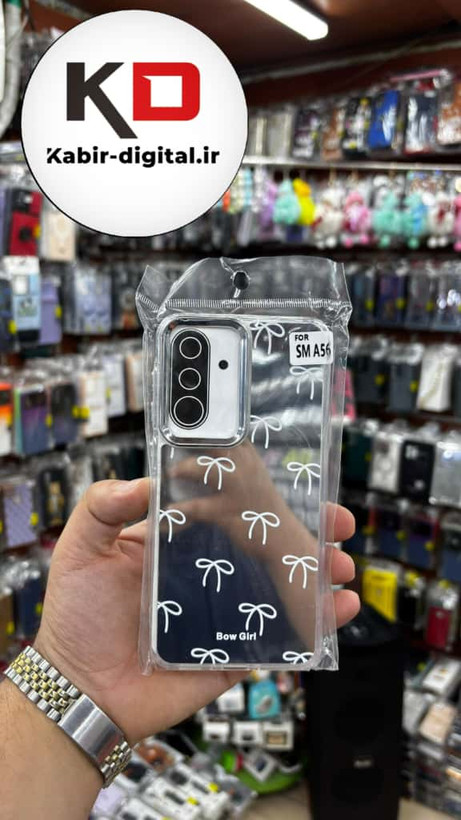 قاب گوشی Galaxy A36/A56 سامسونگ اورجینال فانتزی سخت آینه ای لنز کرومی ایربگ دار طرح پاپیون سفید کیوت