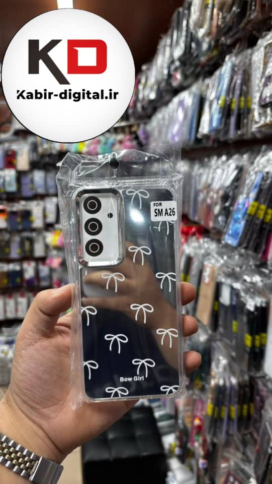 قاب گوشی Galaxy A16 / A26/A17 سامسونگ اورجینال فانتزی سخت آینه ای لنز کرومی ایربگ دار طرح پاپیون سفید کیوت