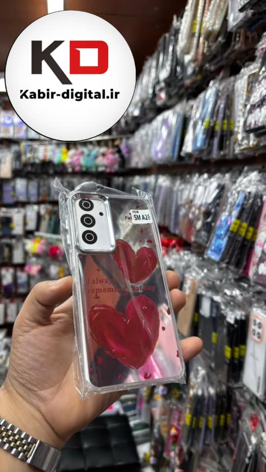 قاب گوشی Galaxy A16 / A26/A17 سامسونگ اورجینال فانتزی سخت آینه ای لنز کرومی ایربگ دار طرح قلب قرمز کیوت