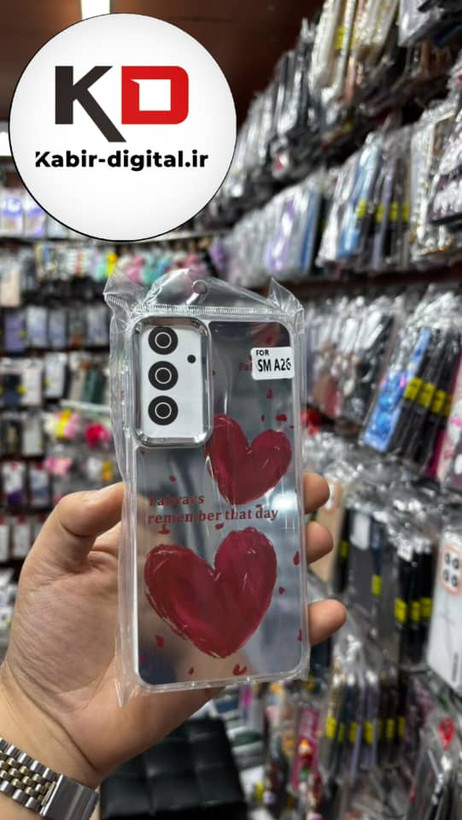 قاب گوشی Galaxy A16 / A26/A17 سامسونگ اورجینال فانتزی سخت آینه ای لنز کرومی ایربگ دار طرح قلب قرمز کیوت