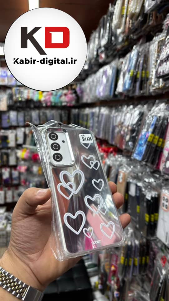 قاب گوشی Galaxy A16 / A26/A17 سامسونگ اورجینال فانتزی سخت آینه ای لنز کرومی ایربگ دار طرح قلب سفید کیوت