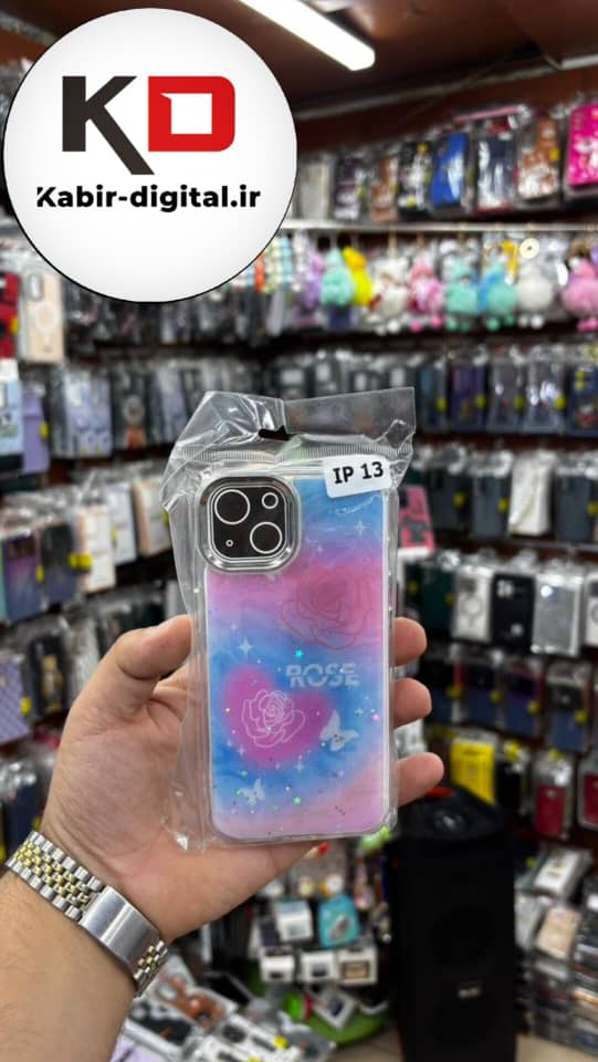 قاب گوشی iPhone 13/14/15 آیفون لاکچری فانتزی رزینی طرح پروانه ایی لنز کرومی