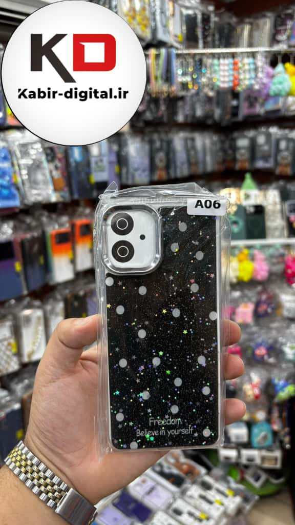 قاب گوشی Galaxy A06 سامسونگ لاکچری فانتزی رزینی طرح کلاسیک مشکی لنز کرومی