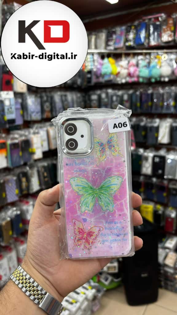 قاب گوشی Galaxy A06 سامسونگ لاکچری فانتزی رزینی طرح پروانه ایی لنز کرومی