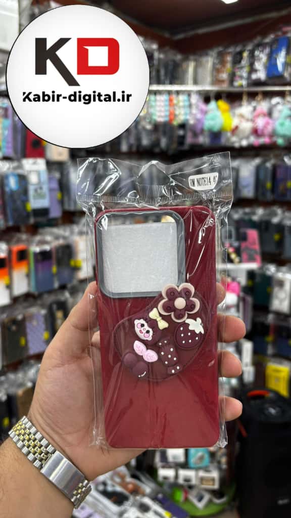 قاب گوشی Redmi Note 14 4g شیائومی لدر دیزاین SOFT Lether Design سیلیکونی پاپ سوکت دار عروسکی طرح چرم آلبالویی