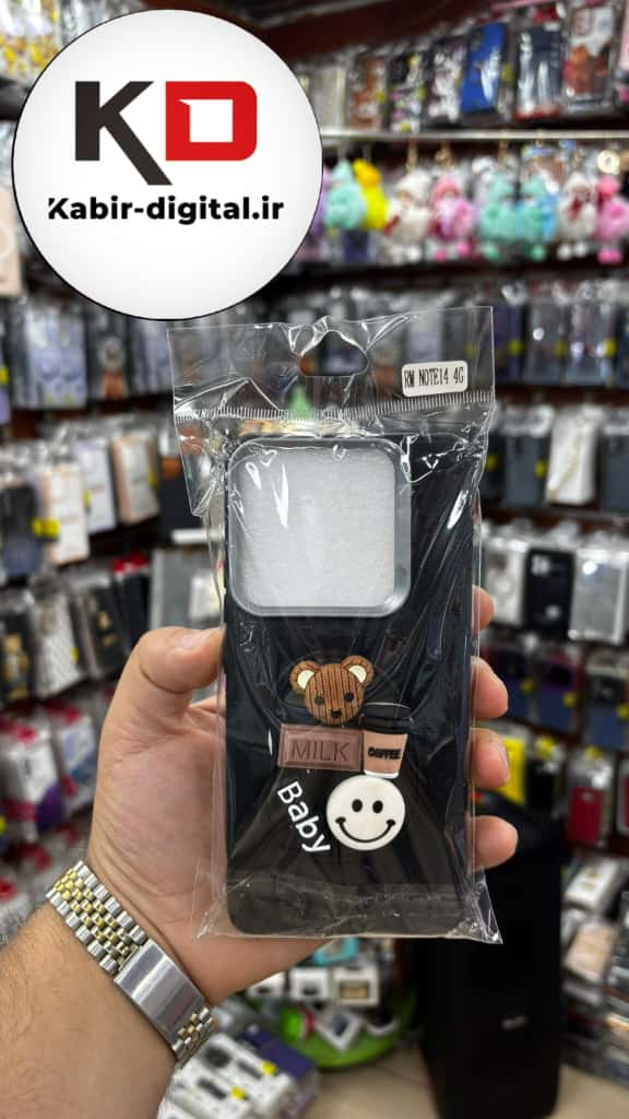قاب گوشی Redmi Note 14 4g شیائومی لدر دیزاین SOFT Lether Design سیلیکونی پاپ سوکت دار عروسکی طرح چرم مشکی