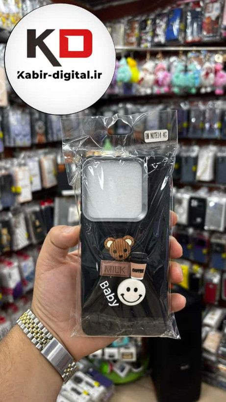 قاب گوشی Redmi Note 14 4g شیائومی لدر دیزاین SOFT Lether Design سیلیکونی پاپ سوکت دار عروسکی طرح چرم مشکی