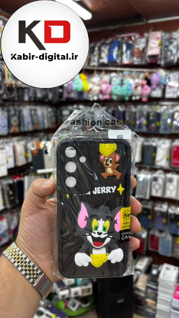 قاب گوشی Galaxy A55 سامسونگ طرح سیلیکونی Solid عروسکی برجسته پاپ سوکت دار محافظ لنزدار طرح تام و جری