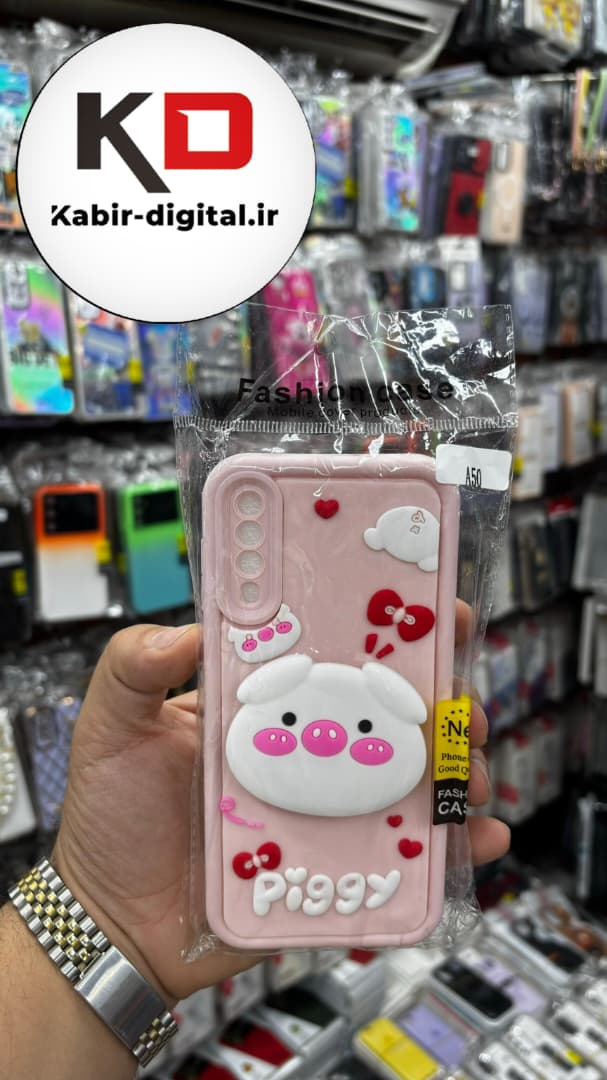 قاب گوشی Galaxy A50/A50s/A30s سامسونگ طرح سیلیکونی Solid عروسکی برجسته پاپ سوکت دار محافظ لنزدار طرح خوک صورتی سفید