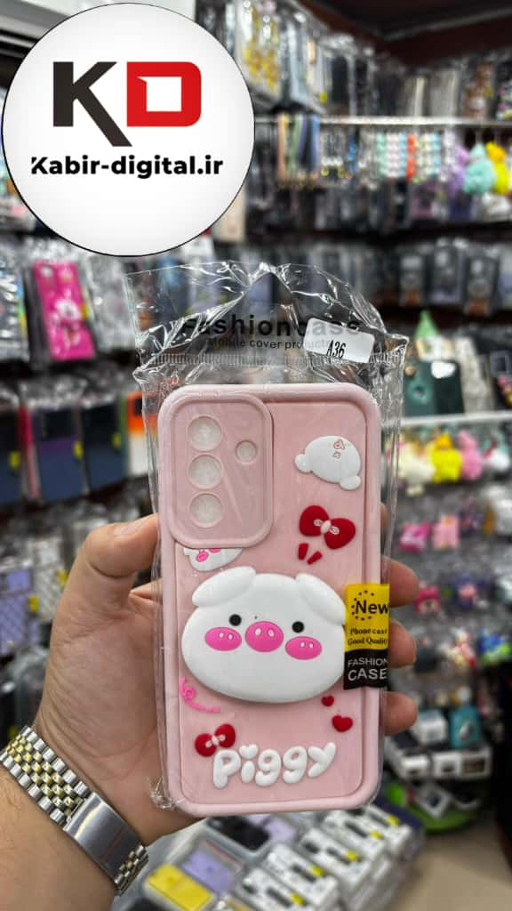 قاب گوشی Galaxy A36 سامسونگ طرح سیلیکونی Solid عروسکی برجسته پاپ سوکت دار محافظ لنزدار طرح خوک صورتی سفید