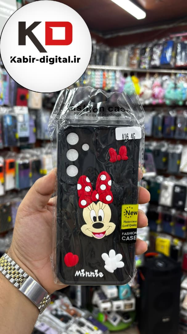قاب گوشی Galaxy A16 سامسونگ طرح سیلیکونی Solid عروسکی برجسته پاپ سوکت دار محافظ لنزدار طرح میکی موس مشکی