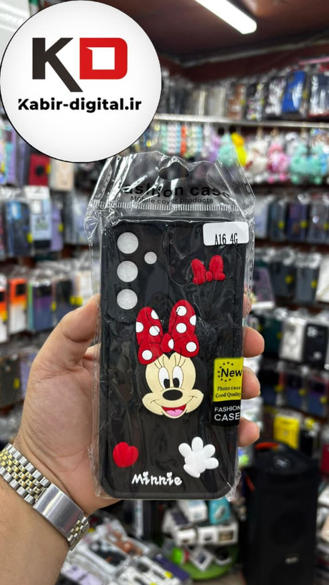 قاب گوشی Galaxy A16 سامسونگ طرح سیلیکونی Solid عروسکی برجسته پاپ سوکت دار محافظ لنزدار طرح میکی موس مشکی