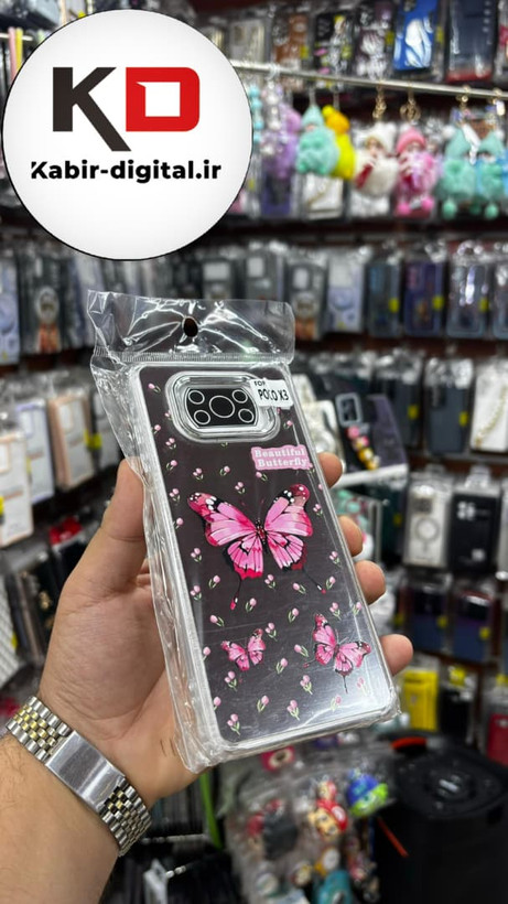 قاب گوشی POCO X3 /POCO X3 Pro شیائومی لاکچری فانتزی رزینی طرح پروانه صورتی لنز کرومی