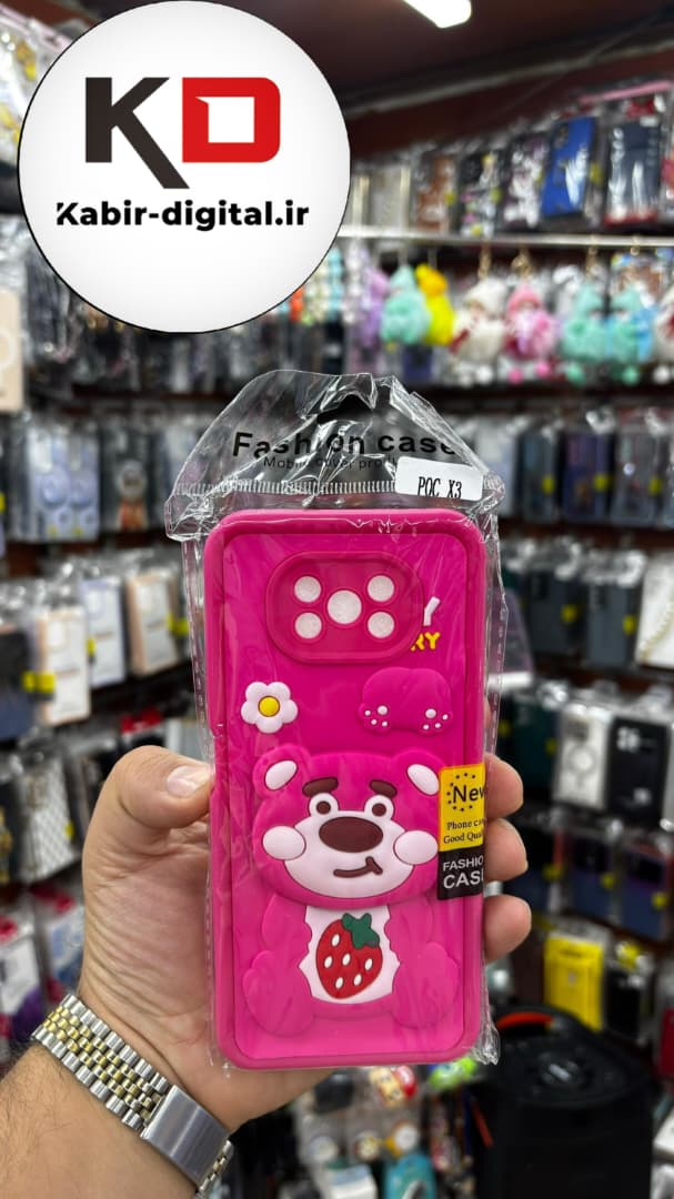 قاب گوشی POCO X3 /POCO X3 Pro شیائومی طرح سیلیکونی Solid عروسکی برجسته پاپ سوکت دار محافظ لنزدار طرح خرس صورتی