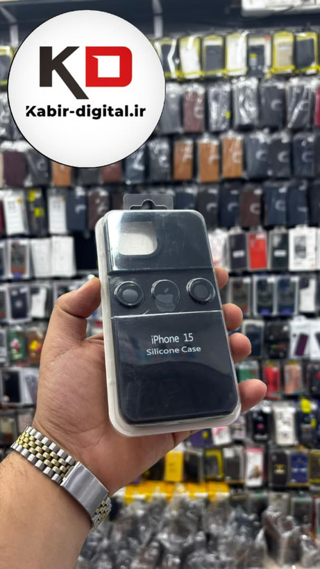 قاب سیلیکونی اورجینال با ست محافظ لنز رینگی Apple iPhone 15 - مشکی (پک دار)