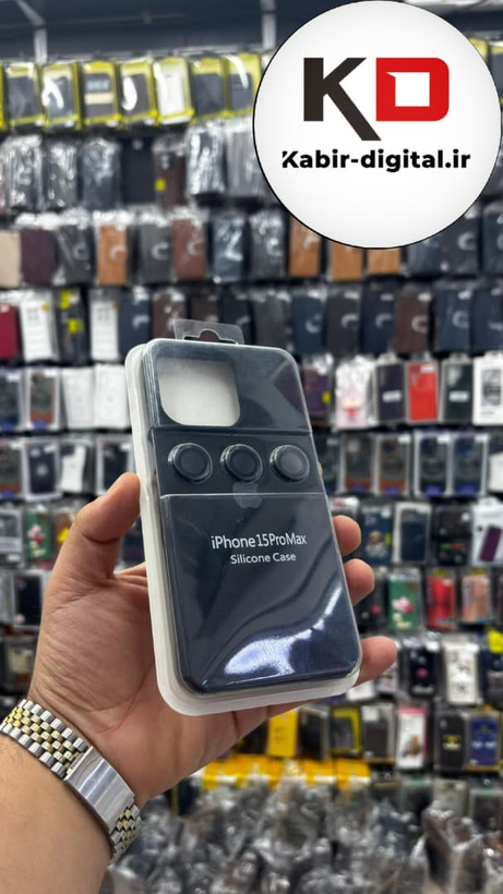 قاب سیلیکونی اورجینال با ست محافظ لنز رینگی Apple iPhone 15 Pro Max- مشکی (پک دار)