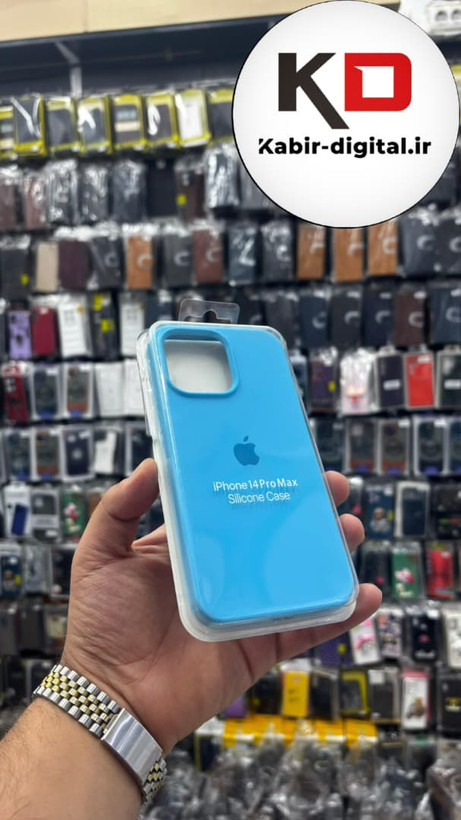 قاب گوشی iPhone 14 Pro Max آیفون سیلیکونی اورجینال پاک کنی درجه یک زیربسته آبی آسمونی