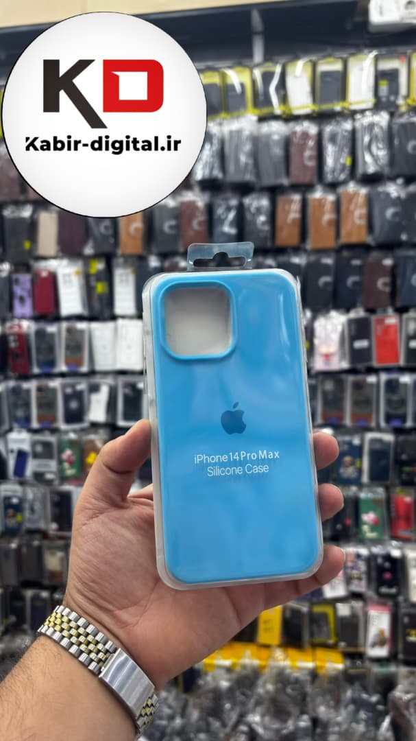 قاب گوشی iPhone 14 Pro Max آیفون سیلیکونی اورجینال پاک کنی درجه یک زیربسته آبی آسمونی
