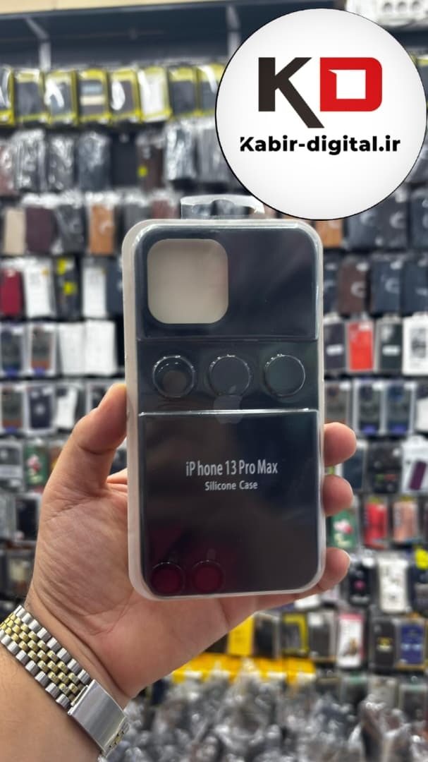قاب سیلیکونی اورجینال با ست محافظ لنز رینگی Apple iPhone 13 Pro Max- مشکی (پک دار)