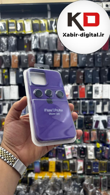 قاب سیلیکونی اورجینال با ست محافظ لنز رینگی Apple iPhone 13 Pro Max- بنفش تیره (پک دار)