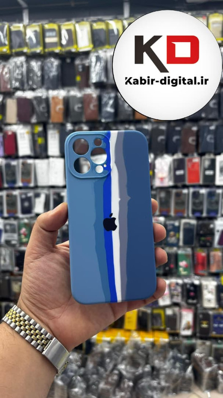 قاب گوشی iPhone 13 Pro Max آیفون سیلیکونی های کپی آبرنگی رنگین کمانی زیربسته محافظ لنزدار آبی