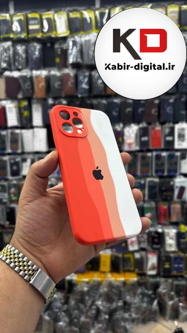 قاب گوشی iPhone 12 Pro Max آیفون سیلیکونی های کپی آبرنگی رنگین کمانی زیربسته محافظ لنزدار نارنجی